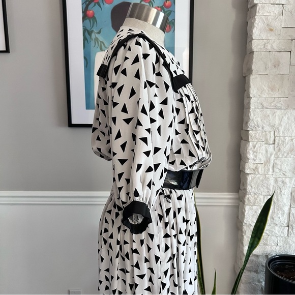 Vintage 80s Black & White Dress Geometric Nipon Boutique 100% Silk Size Medium - Picture 5 of 11